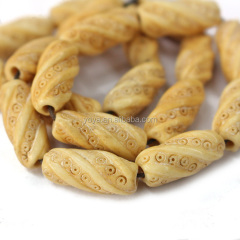 OB030 For bracelets or necklace carved chunky bone cylinder beads,ox bone twist pattern culumn beads