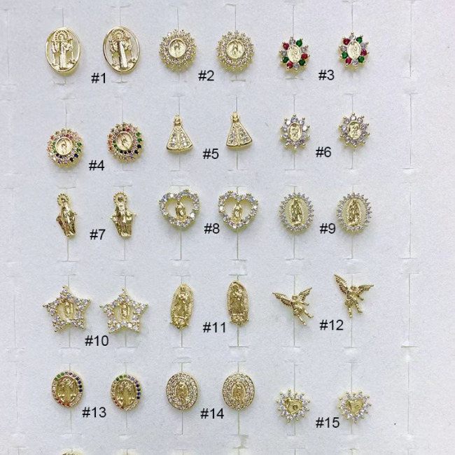 EC1812 Dainty Mini 18k Gold Plated CZ pave diamond Mother Mary Virgen de Guadalupe Saint Benedict studs earrings