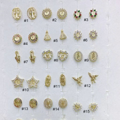 EC1812 Dainty Mini 18k Gold Plated CZ pave diamond Mother Mary Virgen de Guadalupe Saint Benedict studs earrings