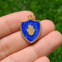 CZ840118k Gold Plated Micro Pave CZ Hamsa Hand On Enamel Colorful Shield Shape Pendants