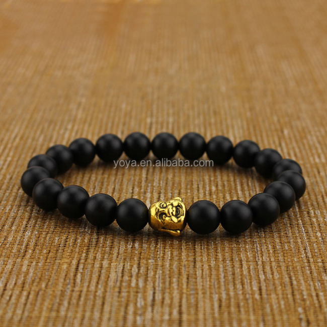 BRU0719 Peace matte onyx Beads Elastic Buddha Bracelet, Men's beaded bracelet