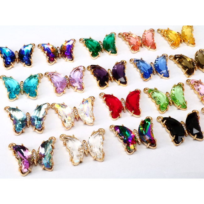 CZ8388 18k gold plated brass  rainbow clear  CZ Zircon glass crystal butterfly Charms pendant for lady