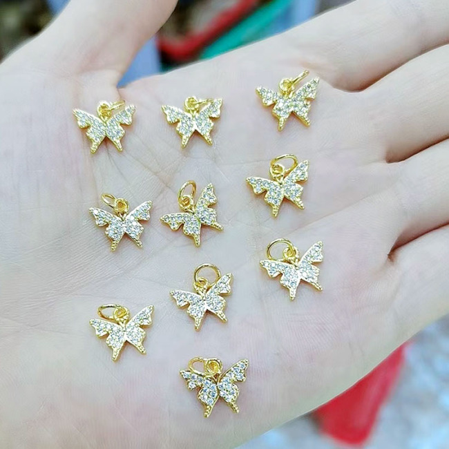 CZ8319 Dainty Gold Plated Mini Small Clear CZ Charm,Tiny Minimal Zircon Cubic Zirconia Heart Butterfly Crescent Charms Pendants