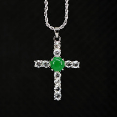 NN1136 Stainless Steel Chain Round Disc Natural Jade Cross Necklace Chinese Style Lucky Jewelry Jade Necklace