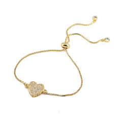 BC1267 Fashion Charm Adjustable Gold plated Brass CZ Micro Pave colourful Heart Chain Wrist Ladies Bracelet