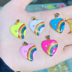 CZ8304 Wholesale enamel rainbow cz micro pave heart charm pendant,cubic zirconia diamond heart pendant
