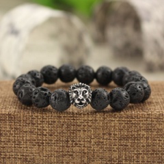BRS1503 natural lava stone bead stretch bracelet,stainless steel lion head mens bracelet BRS1503 natural lava stone bead stretch bracelet,stainless steel lion head mens bracelet
