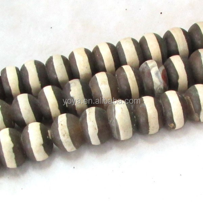 AB0426 Wholesale Brown and White Tibetan Dzi Agate Abacus Rondelle Beads
