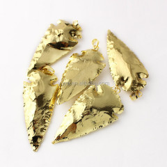 JF6970 Hot Sale New Arrowhead Charms Pendants ,Gold Plated Hammered Jasper Arrowhead Charms For Necklace Pendant Connectors