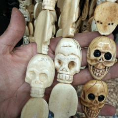 OB071 Excellent Quality, Drill top to bottom ,Ox Bone Hand Carved Bone Skull beads
