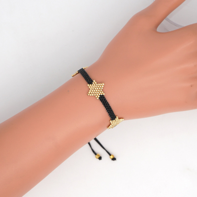 BG1090 Chic Loom Miyuki Seed Beads Bracelet Gold Star Adjustable Amulet Charm Bracelet