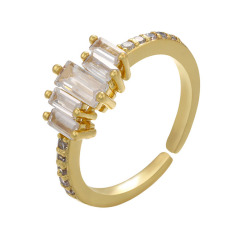 RM1177 New Dainty Bling Crystal Gold plated Clear CZ Zircon Micro Pave Baguette Tennis Adjustable Rings For Women Ladies