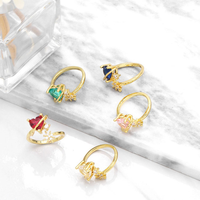 RM1404 Hot Sale 2022 18K Gold Plated CZ Diamond Heart Satellite and Star Rings for Women