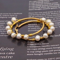 EP1007 high quality  trendy pearl wire wrapped stainless steel hoop earring ,fashion freshwater pearl ladies earring