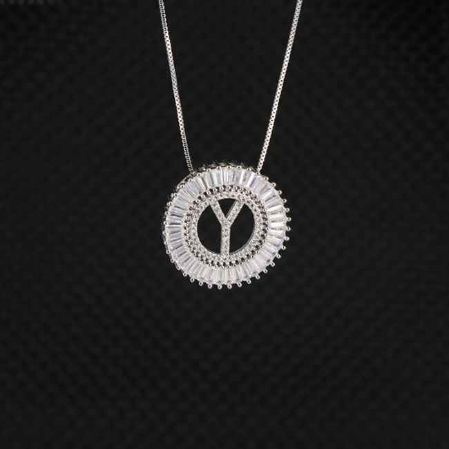 NZ1003S Silver Cubic Zirconia Diamond CZ 26 Alphabet Letter Charm Pendant Necklaces A-Z Zircon Initial jewelry for Women
