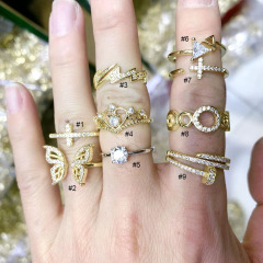 RM1179 Dainty Delicate  Minimalist Gold Plated Diamond CZ Micro Pave LIghtning Cross Triangle Stackable Rings for Ladies