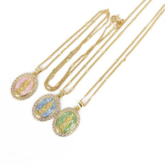 NZ1335 18k Gold Pink Blue Green Shell CZ Micro Pave Our lady of Guadalupe necklace, religious jewelry, Virgin Mary Necklace