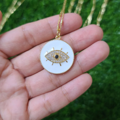 NZ1242 New Chic Dainty Gold Enamel CZ Paved Freshwater Pearl Greek Evil Eye Pendant Chain Protection Necklace for Ladies Women