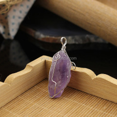 JF6877 Handmade wire wrap wrapped rough raw natural crystal quartz freeform nugget pendants