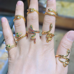 RM1128 2020 New Chic Cute Rainbow Diamond CZ Zircon Micro Pave Snake Rings For Women Girls
