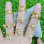 RM1396 Fashion Dainty 18K Gold Plated over Brass CZ Cubic Zirconia Paved Open Heart Solitiare Rings For Ladies