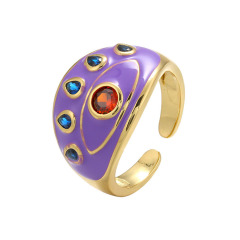 RM1266 New Colorful Enamel Rainbow Evil Eyes Thick Band Positivity Rings,Positive Energy Ring for Ladies