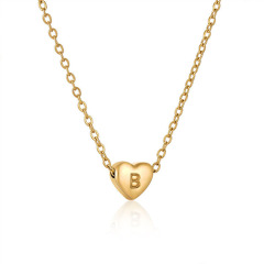 Mini Gold Plated Stainless Steel 26 Alphabet Letter Heart Charm Pendant Necklaces Initial Heart Pendant Chain Necklace for Women