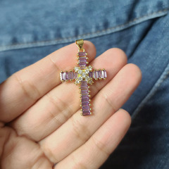 Dainty Mini18k GOld Plated Pave Pearl Beaded CZ Cross Charm Pendants for Bracelet Necklace Making,Religious jewelry supplies