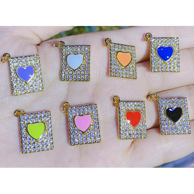 CZ8466 Small 18k Gold Plated CZ Micro Pave Rainbow Enamel Star Heart Butterfly Daisy Hamsa Hand Rectangle Medal Charm Pendants