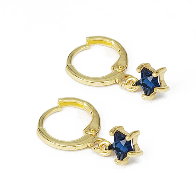 EC1760 18k Gold Plated CZ Diamond Cubic Zirconia Star Dangling Drop Charm Huggies Hoop Earrings