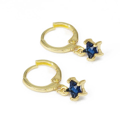 EC1760 18k Gold Plated CZ Diamond Cubic Zirconia Star Dangling Drop Charm Huggies Hoop Earrings