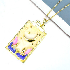 NM1238 Hiphop Jewelry 18K Gold Plated Enamel Rainbow Sun Crescent Moon and Star Celestial Tarot Pendant Chain Necklace