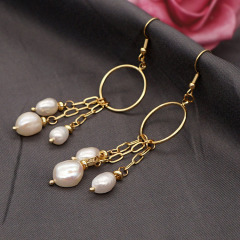 EP1006 Trendy stainless steel pearl women hoop earring ,fashion freshwater pearl ladies hook earring
