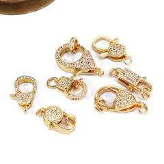 JF1320 18k Gold Plated Diamond CZ Micro Pave Lobster Claw Clasp , Cubic Zirconia Pave Lobster Clasps Enhancer ,CZ Jewelry Clasp