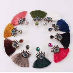 ET1054 Trendy Rhinestone Crystal Pave Evil Evileye Eye Charm Statement Tassel Fringe Earrings for Women Girls ET1054 Trendy Rhinestone Crystal Pave Evil Evileye Eye Charm Statement Tassel Fringe Earrings for Women Girls