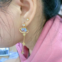 EC1747 Fashion CZ diamond Micro Pave diamond planet charm drop earrings