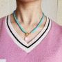 NN1140 Fashion Natural Turquoise Stone Heishi Beaded Gold Plated Stainless Steel Toggle Clasp Enamel Evil Eye Choker Necklace