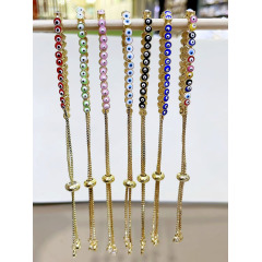 BM1051 Adjustable Minimalist Mini 18k Gold Plated Rainbow Enamel Multi Colored Evil Eyes Spiritual Chain Slide bracelets