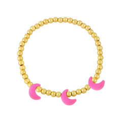 BM1065 4MM Gold Beads Beaded Elastic Bracelet with Colorful Enamel Crescent Moon Charm for Ladies Women