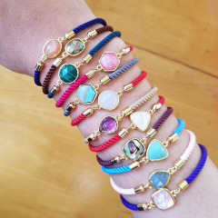 BN4014 Fashion Dainty Gold Bezel Natural Gemstone Charm Friendship Bracelet with Adjustable Rope Chain for Girls Ladies BN4014 Fashion Dainty Gold Bezel Natural Gemstone Charm Friendship Bracelet with Adjustable Rope Chain for Girls Ladies