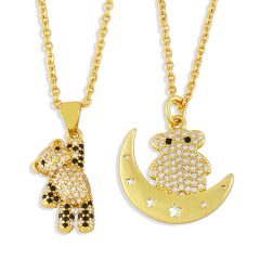 NZ1219 popular 18k gold plated brass colored CZ diamond mirco pave charms teddy bear moon Pendant Necklaces NZ1219 popular 18k gold plated brass colored CZ diamond mirco pave charms teddy bear moon Pendant Necklaces