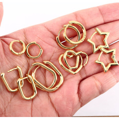 EM1141 Hot Sale 18K Gold Plated Round Rectangle Heart Star huggie earrings, Brass Metal huggie earrings jewelry for women