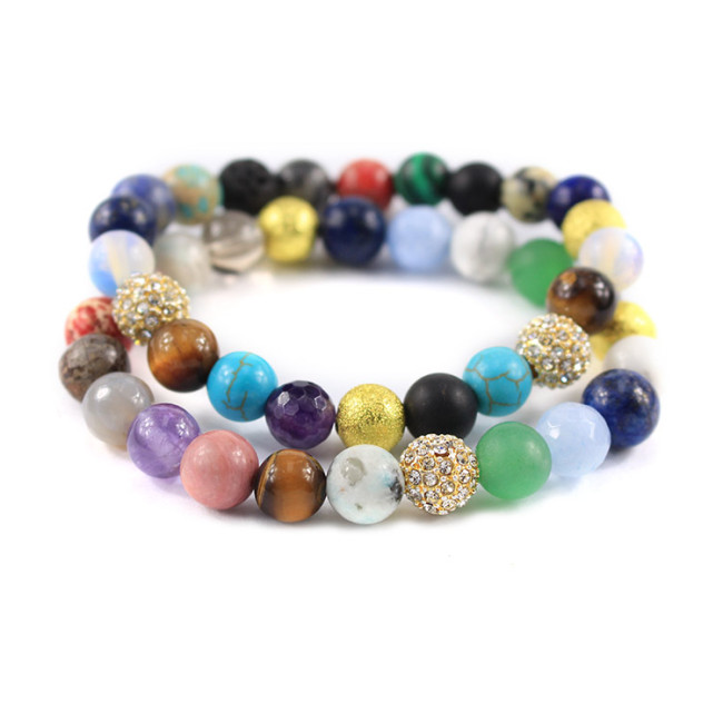 BRP1528 Fashion Colorful Gem Stone Bracelets, Gold bling Crystal pave Bead Elastic Bracelet
