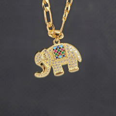 NZ1326 Fashion 18K Gold CZ diamond Cubic Zirconia Elephant Pendant Figaro Chain Necklaces jewelry gift for lady NZ1326 Fashion 18K Gold CZ diamond Cubic Zirconia Elephant Pendant Figaro Chain Necklaces jewelry gift for lady