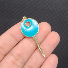 JS1601 18K Gold Plated Star on Candy Colour Enamel Neon Multicolor Key Charm Pendants