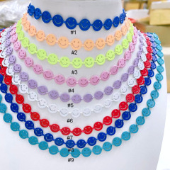 S11081 18K Gold Plated Neon Enamel Colorful Multi Colour Smiley Necklace and Bracelet Jewelry sets