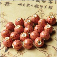 CC1853 Watermelon Pumpkin Shaped Ceramic Beads, Handmade Pottery, Porcelain Guru Beads for Yoga Mala Earring Jewellery Making