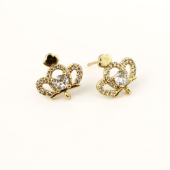 EC1244 Earring Findings Gold CZ Micro Pave Fish Heart Eye Cross Star Skull Stud Earring Post with Connector Open Ring Loop