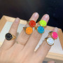RA1005 New Dainty Minimalist Bling 18K Gold Plated Neon Rainbow Enamel Smile Face Smiley Open Rings For Women Ladies