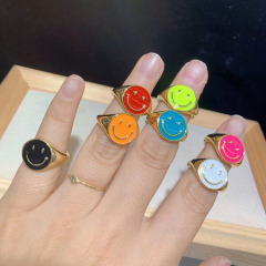 RA1005 New Dainty Minimalist Bling 18K Gold Plated Neon Rainbow Enamel Smile Face Smiley Open Rings For Women Ladies RA1005 New Dainty Minimalist Bling 18K Gold Plated Neon Rainbow Enamel Smile Face Smiley Open Rings For Women Ladies